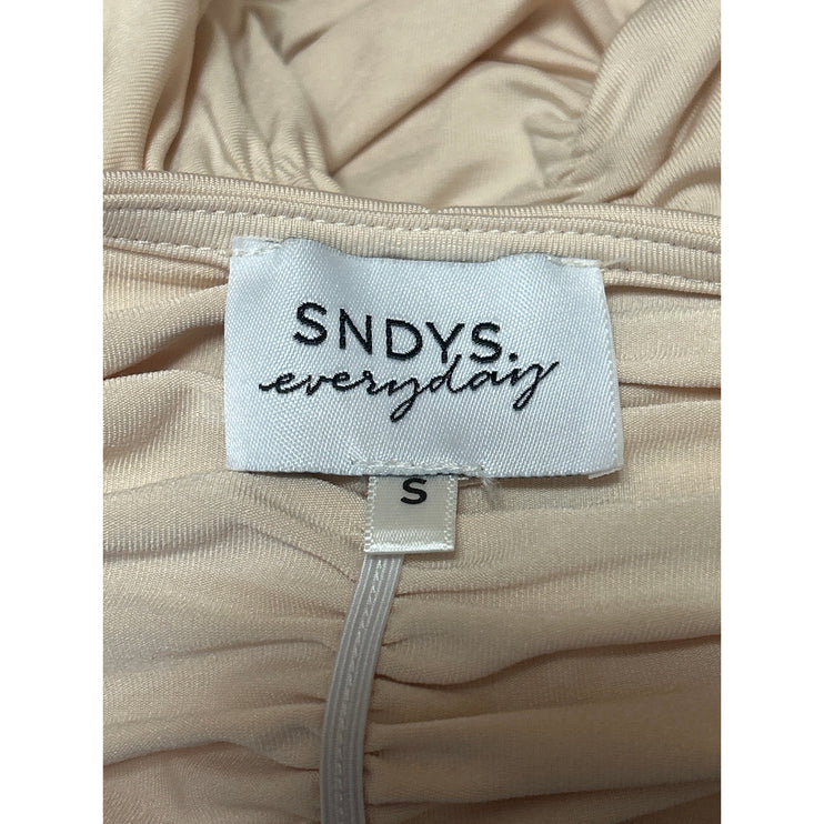 SNDYS Women's Beige Tan Ruched Stretch Long Sleeve Mini Bodycon Dress Size S