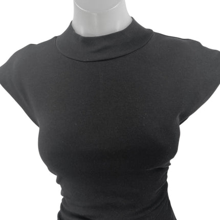 Zara Women's Black Rib Knit Short Sleeve High Neck Mini Bodycon Sweater Dress S