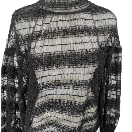 Express Women's Black Metallic Lace Long Sleeve Turtleneck Sheer Blouse Top Sz M