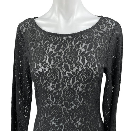 Paul Stuart Women's Black Lace Floral Long Sleeve Sheer Midi Bodycon Dress Sz M