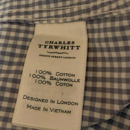 Charles Tyrwhitt Blue Extra Slim Checkered Long Sleeve Button Up Shirt Top 15/L