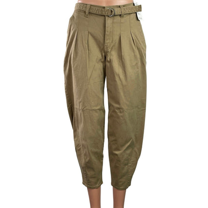 NEW Hollister Tan High Rise Baggy Barrel Belt Tapered Pleated Trousers Pants XS