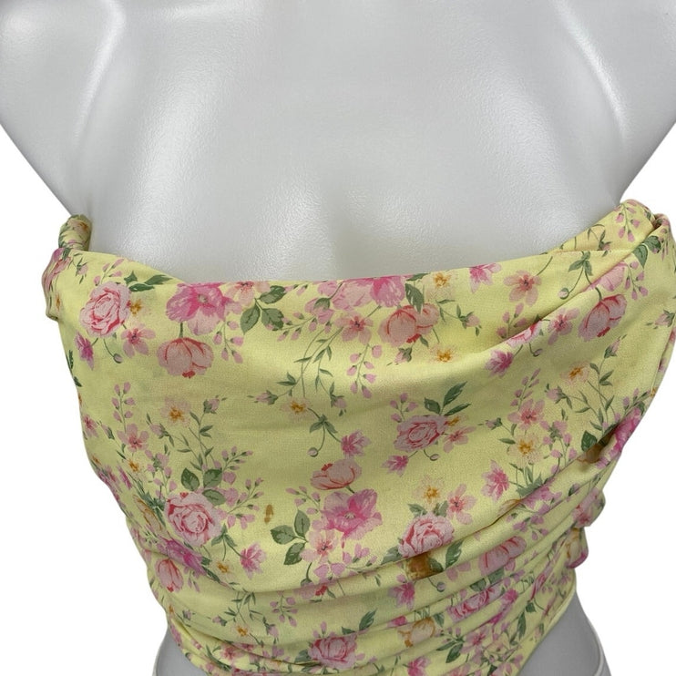 House of CB Vivienne Yellow Floral Strapless Drape Corset Bustier Crop Top XS