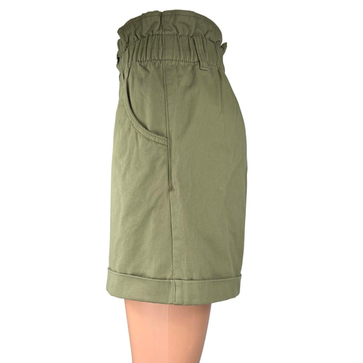 H&M Women's Olive Green High Waisted Cuffed Wide Leg Paperbag Shorts Size 4