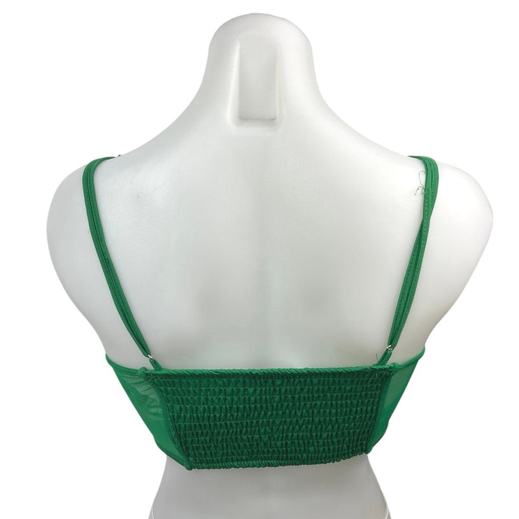 Stradivarius Green Underwired Smocked Sweetheart Cami Corset Crop Top Size S