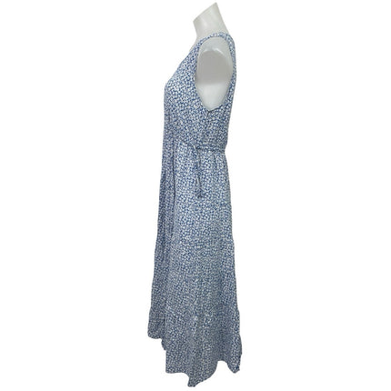 Max Studio Women's Blue Floral V Neck Sleeveless Maxi Tank Flare A-Line Dress L