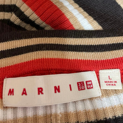 Uniqlo x Marini Red Striped Wool Ribbed Knit High Rise Semi Flare Pants Size L