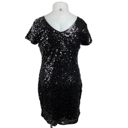 Maner Women's Black Sequin V Neck Short Sleeve Mini Sheath Bodycon Dress Sz XL