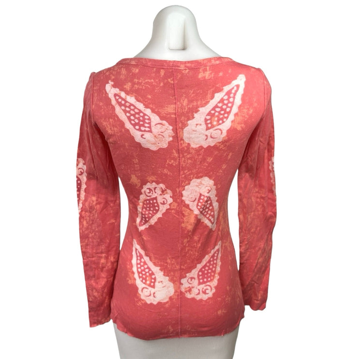 Tory Burch Pink Printed Tie Dye Cotton Knit Long Sleeve Pullover Sweater Top S