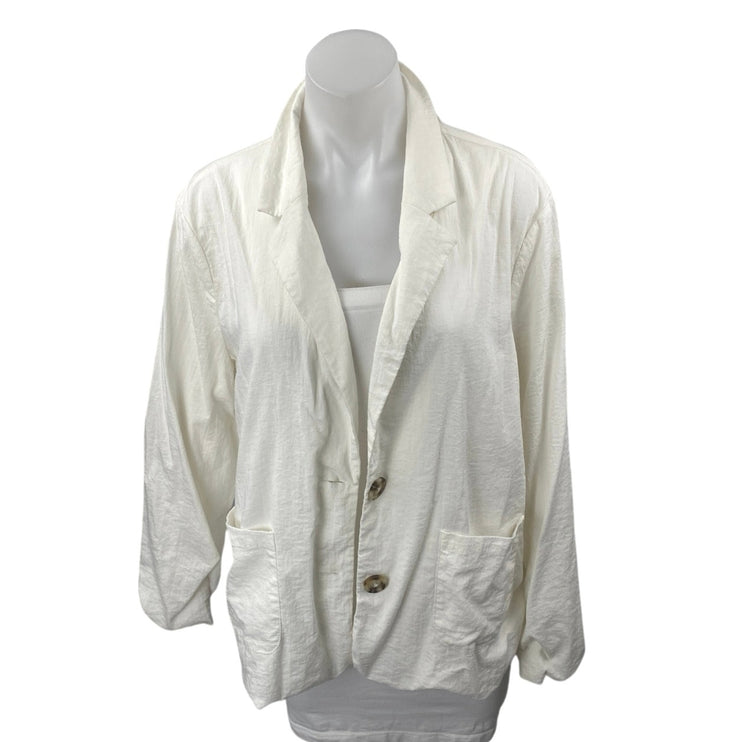 Le Lis White Button Front Notch Collar Pockets Long Sleeve Blazer Coat Jacket M