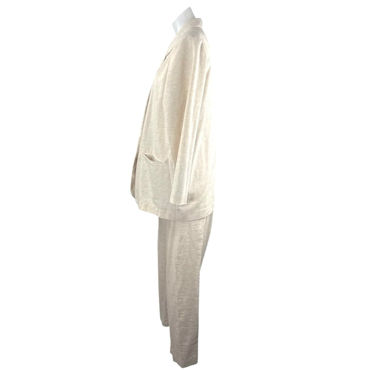 Sag Harbor Beige Linen Blazer Coat Jacket Trousers Pants 2-Piece Suit Set 12/14P