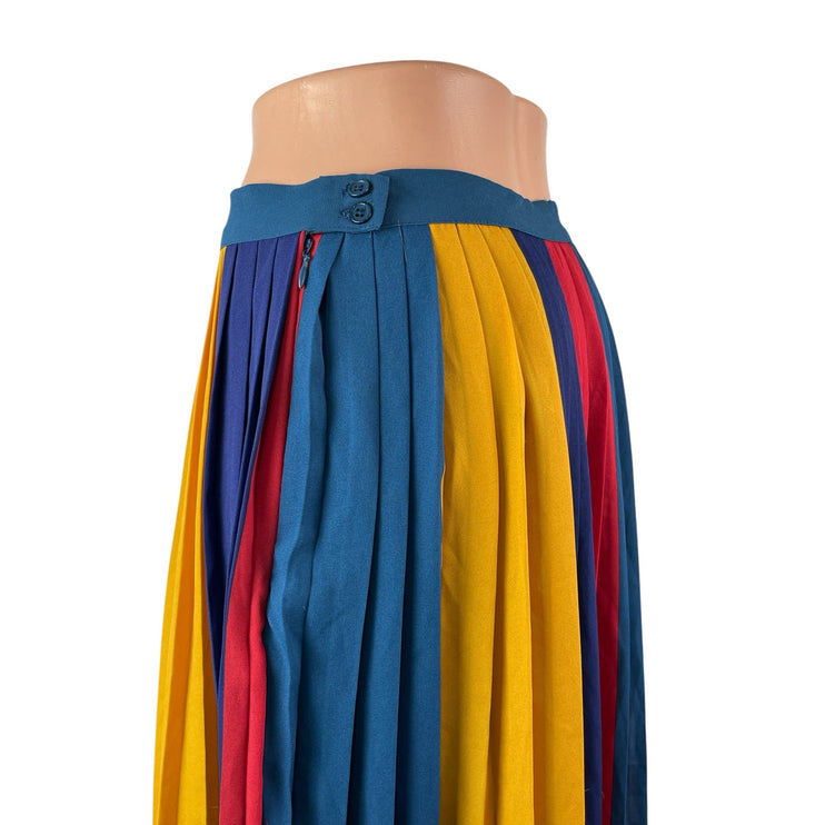 Modcloth Women's Multicolor Color Block Pleated High Rise Midi A-Line Skirt Sz M