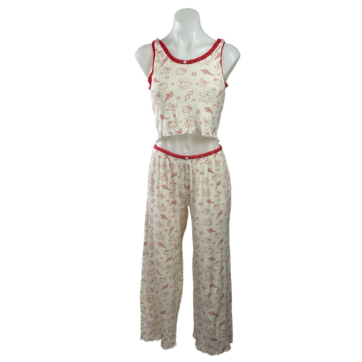 Messy Bun Just Chillin Printed Crop Tank Top & Pants Sleepwear Pajama Set Size M