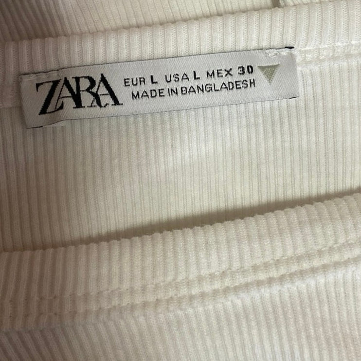 Zara White Ribbed Knit High Neck Fitted Stretch Chic Cropped Tank Top Size L