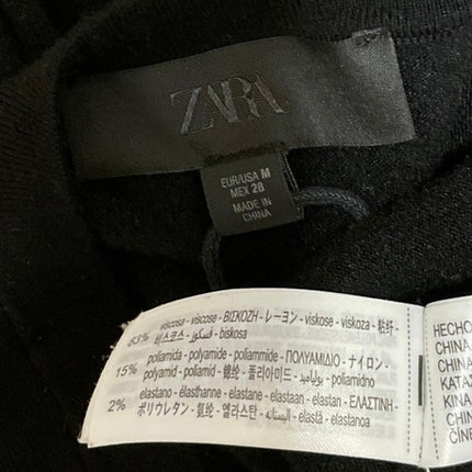 Zara Women's Black Knit Short Sleeve Crew Neck Pullover Sweater Top Size M