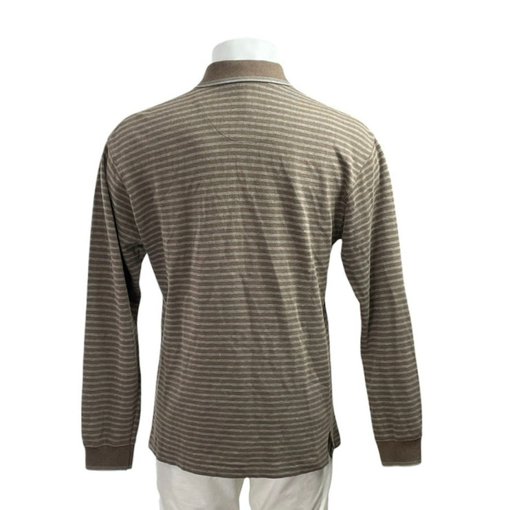 L.L.Bean Brown Stripe Collared Long Sleeve Tee T-Shirt Sweater Polo Shirt Top S