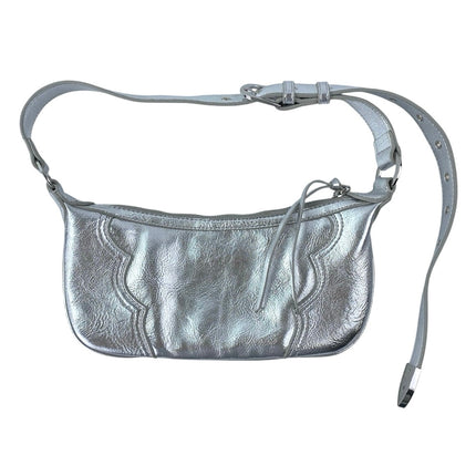 MNG Mango Metallic Silver Faux Leather Vegan Stitch Adjustable Shoulder Bag OS
