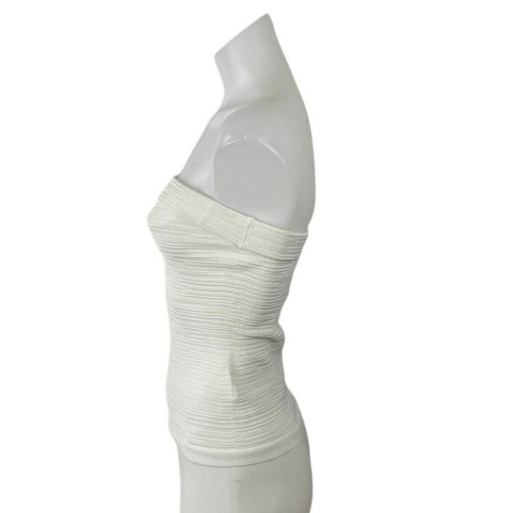 COS Women's White Textured Sleeveless Strapless Body Hugging Tube Bandeau Top S
