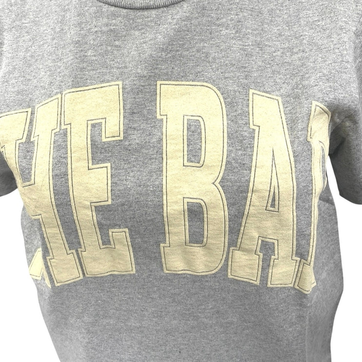 THE BAR Women's Gray Yellow Logo Short Sleeve Crew Neck T Shirt Tee Top Size S