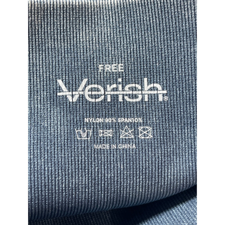 Verish Alltension Blue Gray Ribbed Flare Activewear Yoga Leggings Pants Sz XS/S