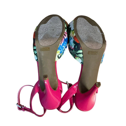 Guess Women's Tropical Pink Floral Ankle Strap Stiletto Platform Heels Size 9M