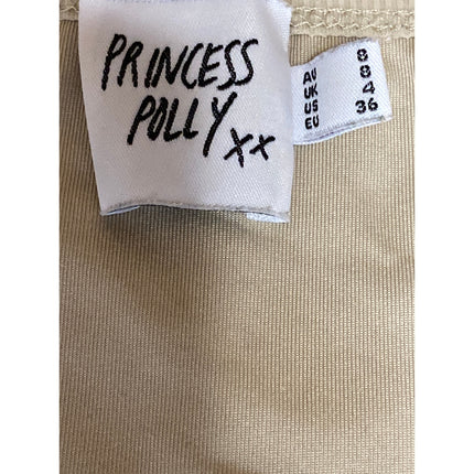 Princess Polly Women's Beige Ribbed Square Neck Long Sleeve Slim T-Shirt Top 4