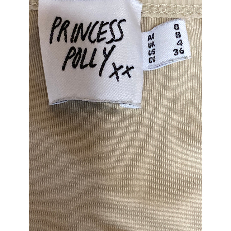 Princess Polly Women's Beige Ribbed Square Neck Long Sleeve Slim T-Shirt Top 4