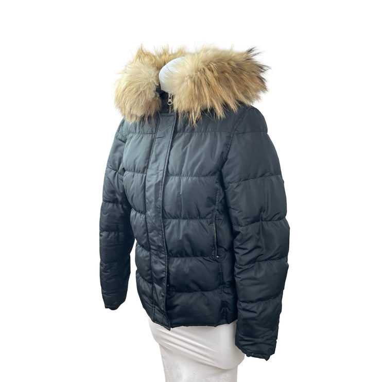 Theory Faux Fur Quilted Long Sleeve Hooded Winter Down Puffer Coat Jacket Size S