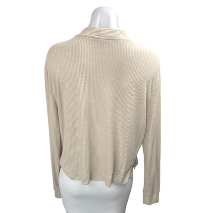 Ann Taylor LOFT Women's Cream Rib Knit V-neck Button Up Cardigan Sweater Top L