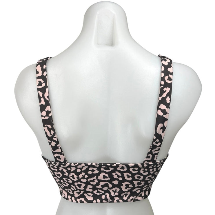 Beach Riot Black Cream Animal Leopard Print Knot Athletic Sports Bra Top Size M