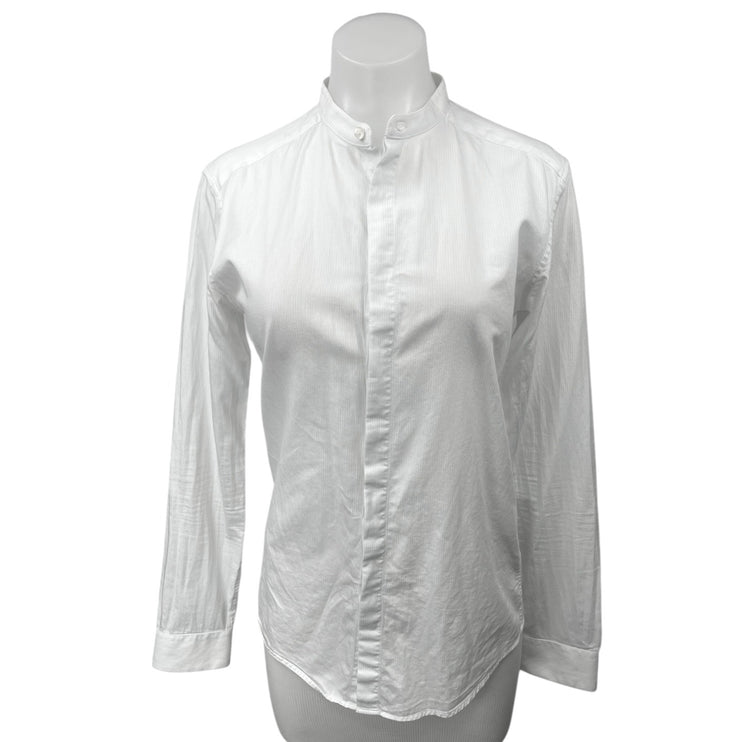 Reiss Women's White Mandarin Collar Button Down Long Sleeve Shirt Blouse Top XS