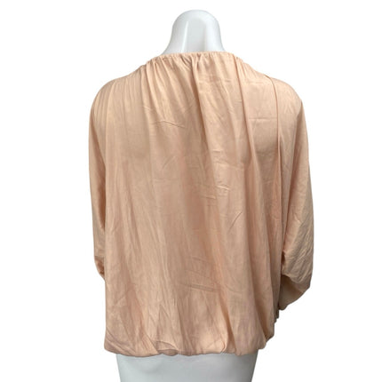 Ann Taylor Loft Women's Pink Silky Satin Long Sleeve Tie Neck Blouse Top Size S