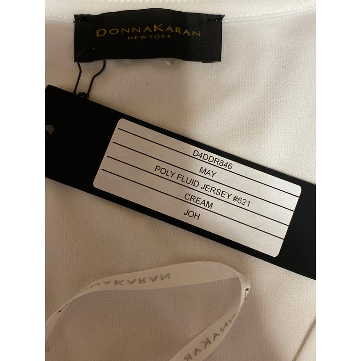 NEW Donna Karan Women's White Ruched V-neck Short Sleeve Midi Bodycon Dress Sz S