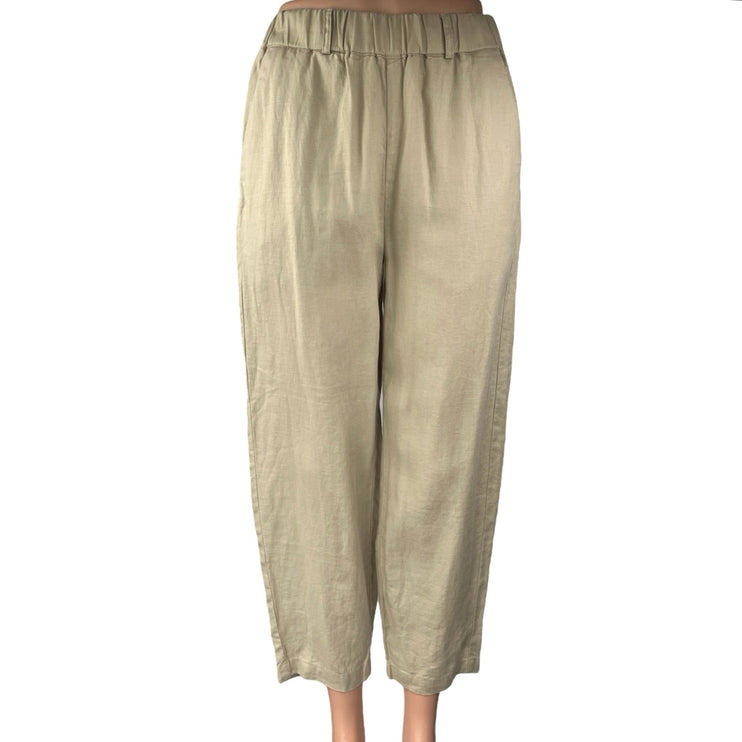 Quince 100% Linen Beige Elastic High Waist Straight Pull On Trousers Pants XS