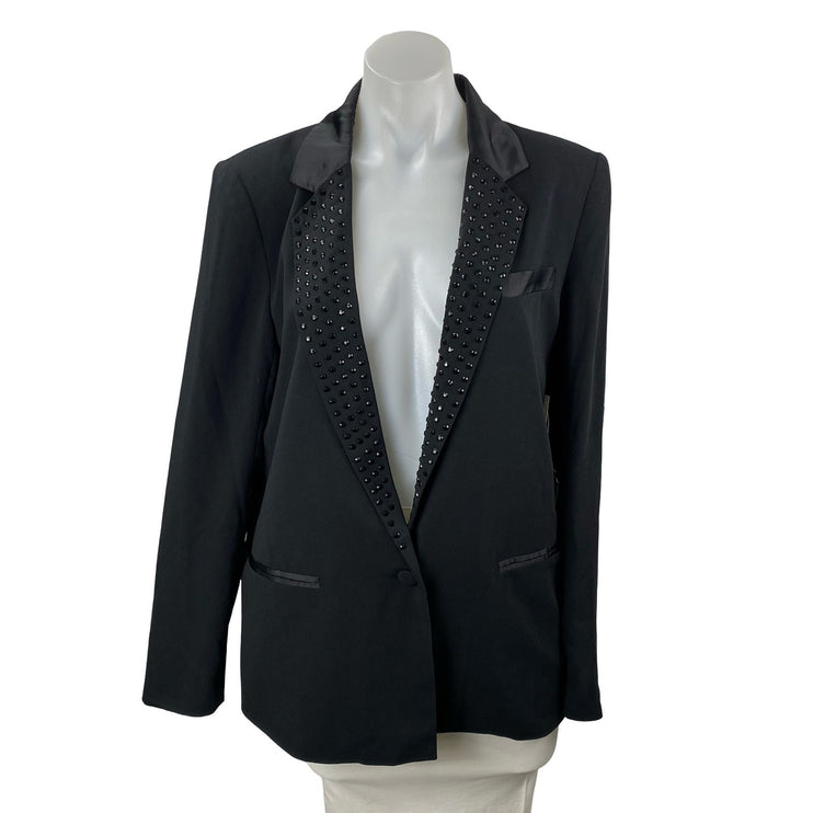 NEW Pearl GEORGINA CHAPMAN of marchesa Black Rhinestone Blazer Coat Jacket 10