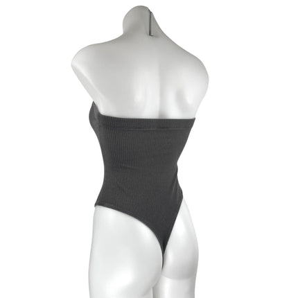 Urban Outfitters Black Ribbed Strapless Tube Bandeau Thong Bodysuit Top Size S