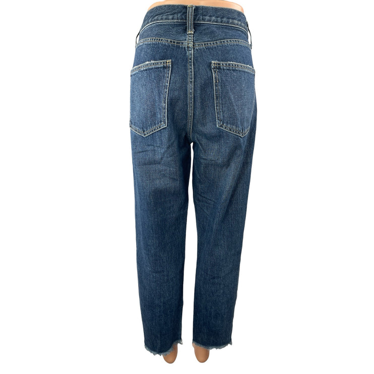Current Elliott Blue High Rise Frayed Raw Hem Button Fly Straight Denim Jeans 30