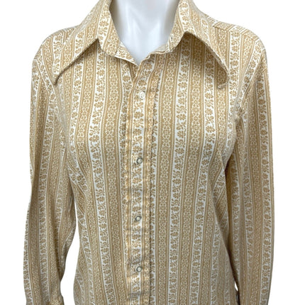 Towncraft Penneys Yellow Floral Striped Long Sleeve Button Down Shirt Top Size S