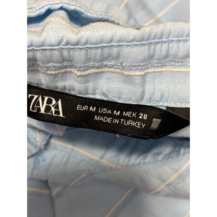 Zara Women's Blue Striped Collared Long Sleeve Button Down Shirt Blouse Top Sz M