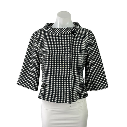 Ann Taylor Women's Black White Gingham Checkered 3/4 Sleeve Blazer Coat Jacket 8