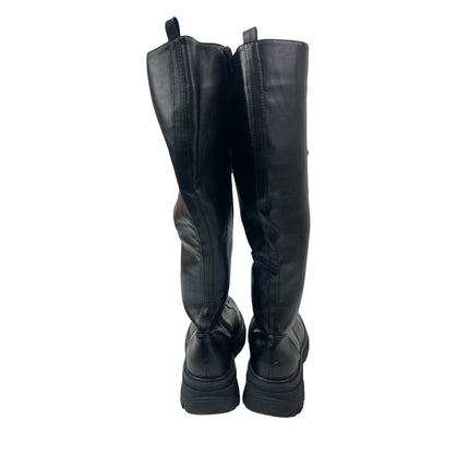 Maxwell Women's Black Leather Lace Up Round Toe Knee High Combat Riding Boots 8