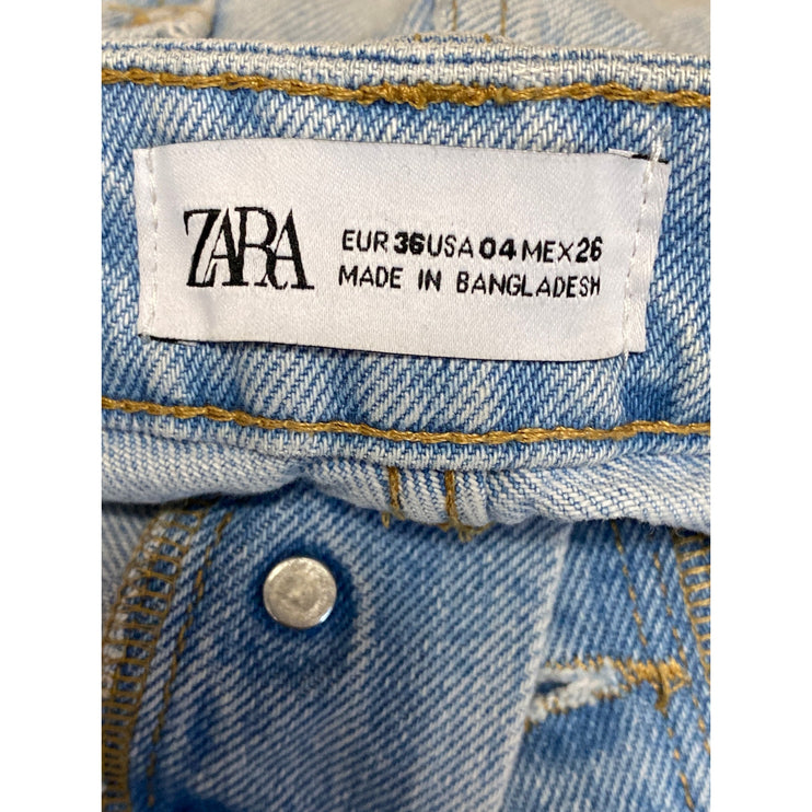 Zara Womens Blue Distressed Mid Rise Light Wash Fray Cut Off Denim Jean Shorts 4