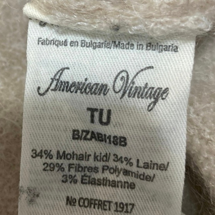 American Vintage Beige Wool Short Drop Sleeve Crew Neck Sweater Top Size S