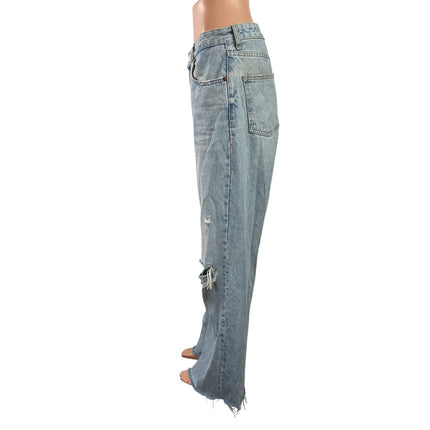Zara Women's Blue Light Wash Distressed High Rise Wide Leg Denim Jeans Size 8