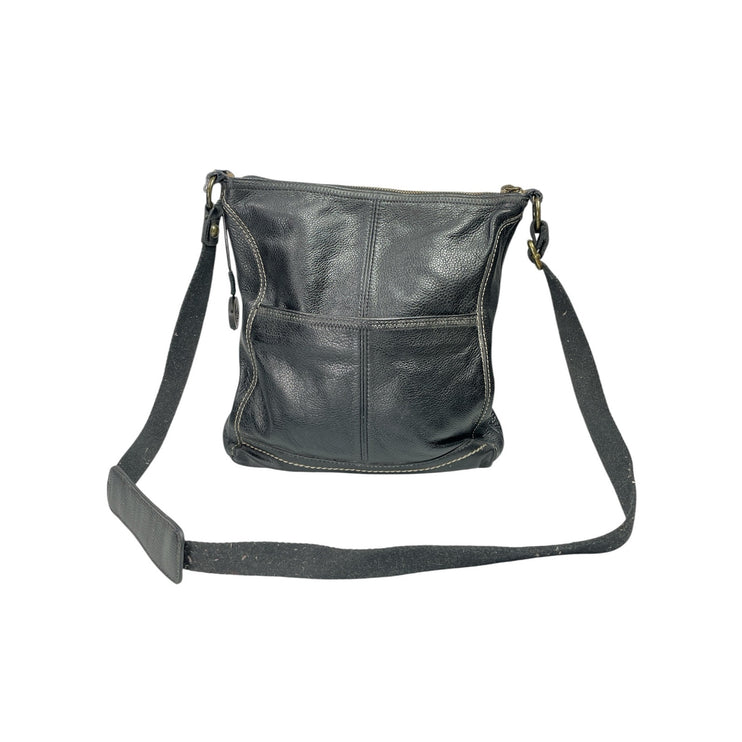The SAK Iris Black Pebbled Leather Zip Adjustable Crossbody Bag Handbag