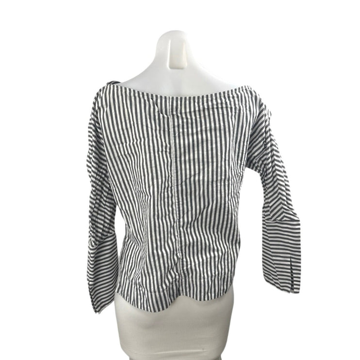 Topshop Women's Black White Striped Long Sleeve Boat Neck Collar Blouse Top 6