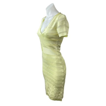 French Connection Yellow Green Short Sleeve Knit Bandage Sheath Mini Dress Sz 6