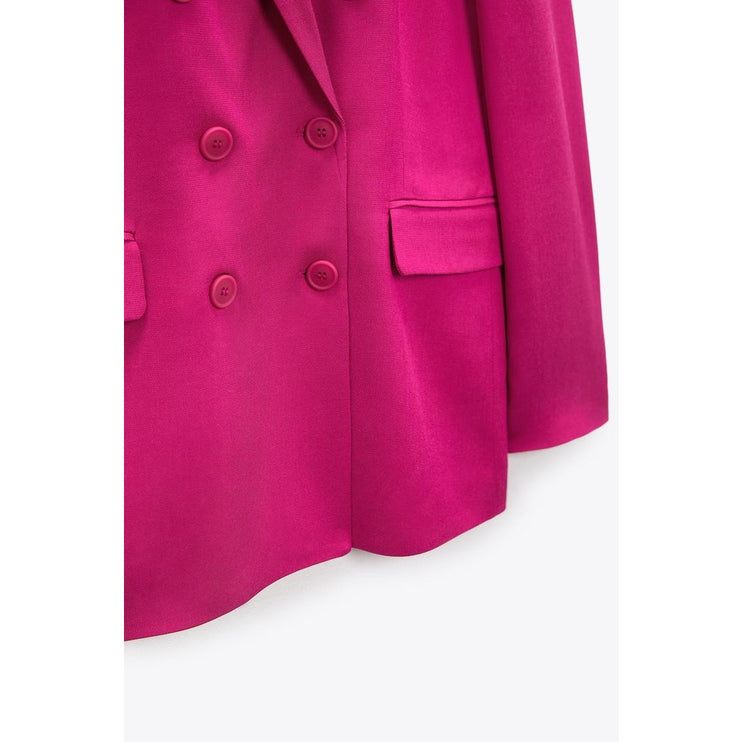 Zara Women's Fuchsia Pink Double Breasted Notch Collar Blazer Coat Jacket Sz XS