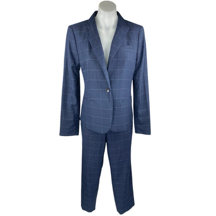 Banana Republic Women's Blue Plaid Long Sleeve Blazer Dress Pants 2 Pc Set 8/10