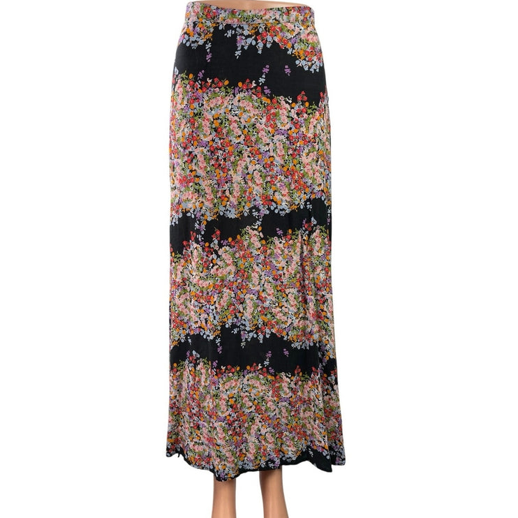 June & Hudson Women's Multicolor Floral High waisted Maxi Flared A-Line Skirt XS